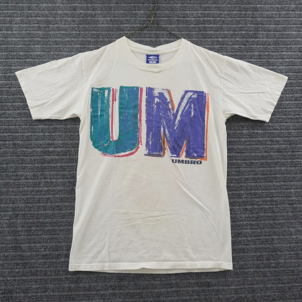 Vintage 90s Umbro T-Shirt Mens M White Graphic Tee Short Sleeve Made in USA